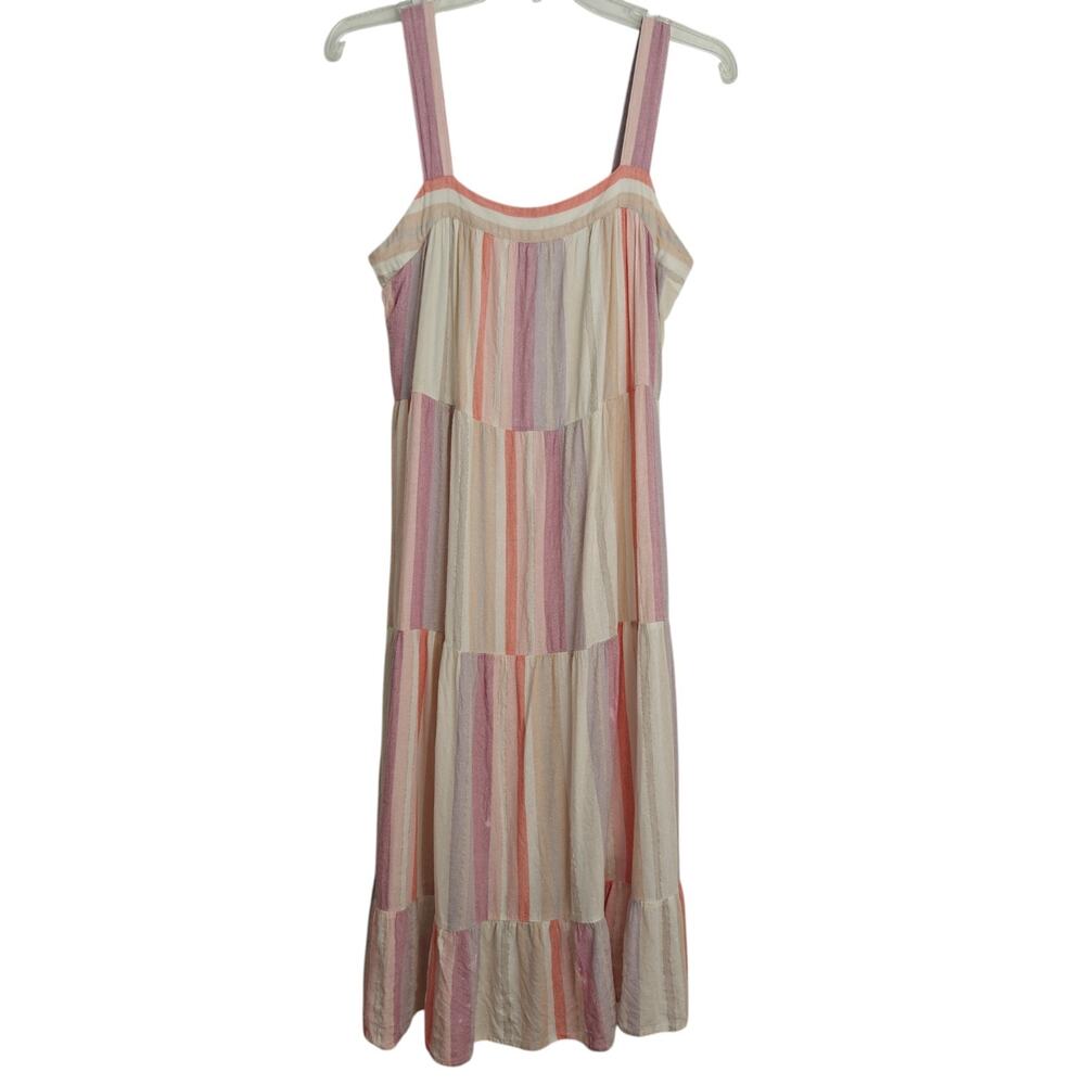 Rails Amaya Juliette Stripe Dress Sz Medium Pink Gauzy Cotton Beach Summer FLAW - Picture 2 of 11